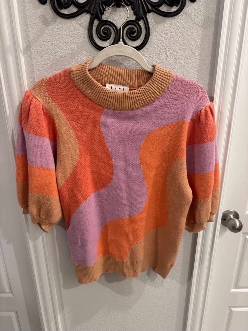 THML Multicolor Wave Knit Sweater in Orange, Pink, Tan
